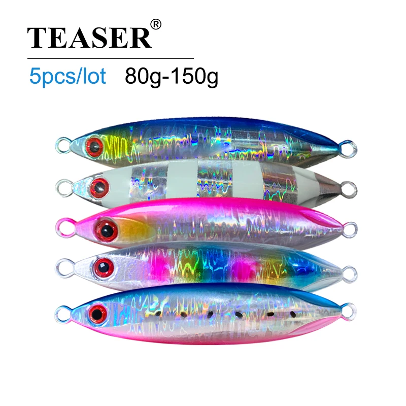 TEASER 5pcs/lot 80g 100g 120g 150g Shore Casting Jigging Spoon Slow Pitch  Sinking Jig Lure Metal Jig Sea Fishing Lure Weights - AliExpress