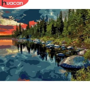 

HUACAN Paint By Number Tree Scenery Drawing On Canvas HandPainted Painting Art Gift DIY Pictures By Number Lake Kits Home Decor