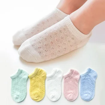 5 Pairs/Lot Children Cotton Socks Boy Girl Baby Infant Ultrathin Fashion Breathable Solid Mesh Socks For Summer 1-12T Teens Kids 31