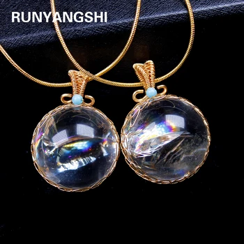 

Beautiful rainbow color Natural crystal ball pendant Clear quartz Net bag handicraft Necklace accessories for woman gifts