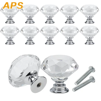 2pcs 3030mm Diamond Shape Crystal Glass Knobs Cupboard Drawer Pull Kitchen Cabinet Handles Hardware Wooden Cabinet Knobs