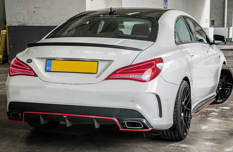 Для Mercedes Benz CLA W117 CL180 cl200 CL250 cl45 карбоновое волокно красный линейный задний диффузор cl45 AMG пакет 2013- Presen