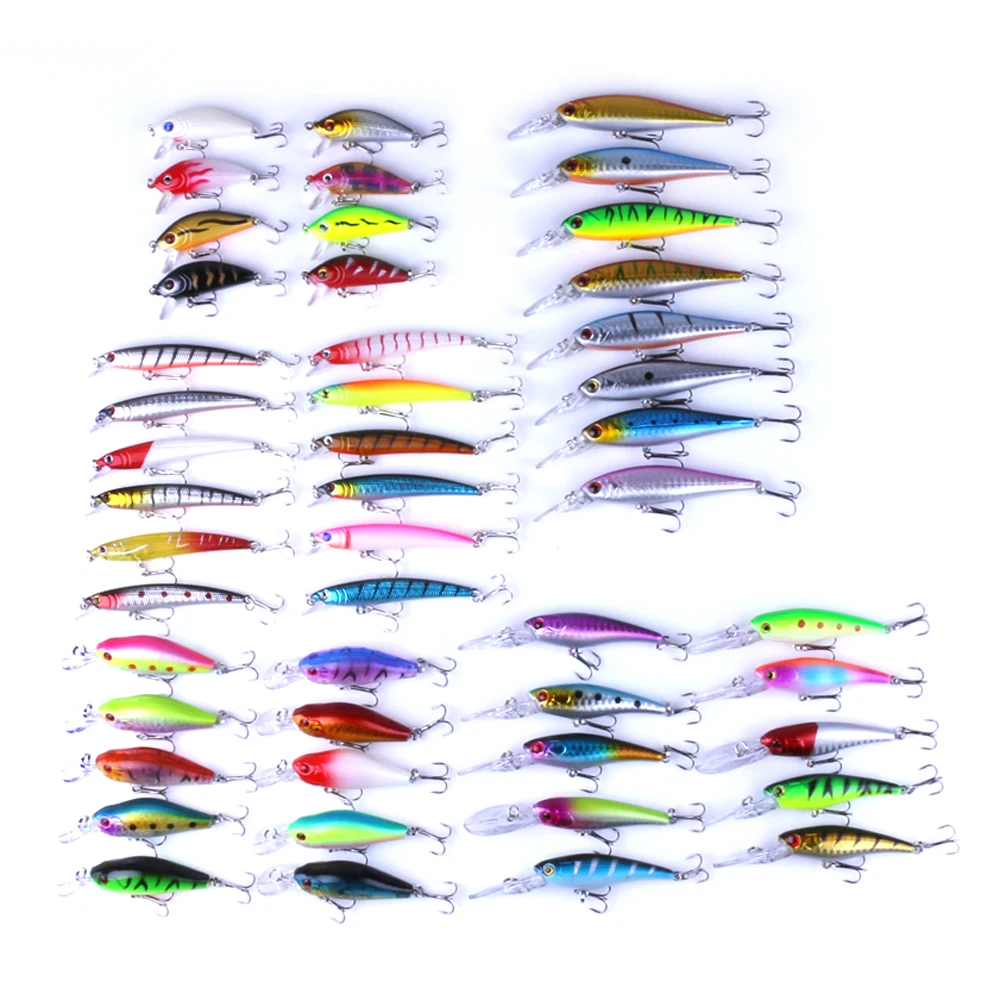 

48PCS Mixed Size Minnow Fishing Artificial Lures Baits Crank Baits Hook Bait Tackle Lure Kit Set