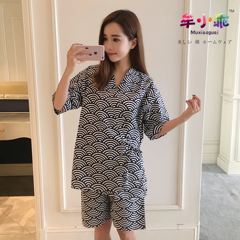 

Night Robe Pajamas Women Sleepwear Dress European Style Wide Pine Breathable Printing Short Paragraph Pajama Set Costumes