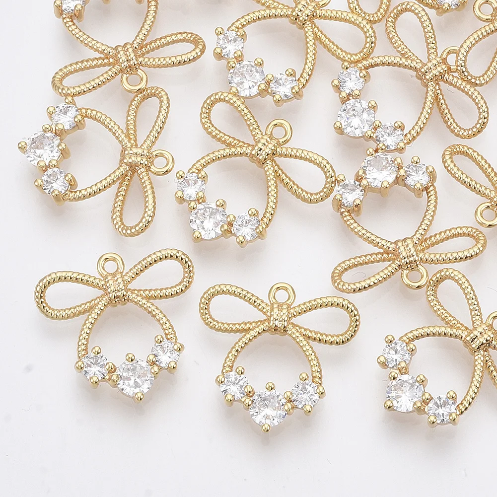 20Pcs Brass Cubic Zirconia Pendants Nickel Free Bowknot Charms For ewelry Making DIY Accessory Crafting 16.5x17x3.5mm