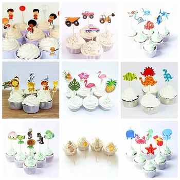 

24pcs/set Pink Flamingo or Yellow Pineapple Cupcake Topper Picks Tropical Hawiian Luau Theme Party Wedding Cake Decoration