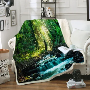 

Tropical Rain Forest Leaf Funny Character Blanket 3D Print Sherpa Blanket on Bed Home Textiles Dreamlike Style