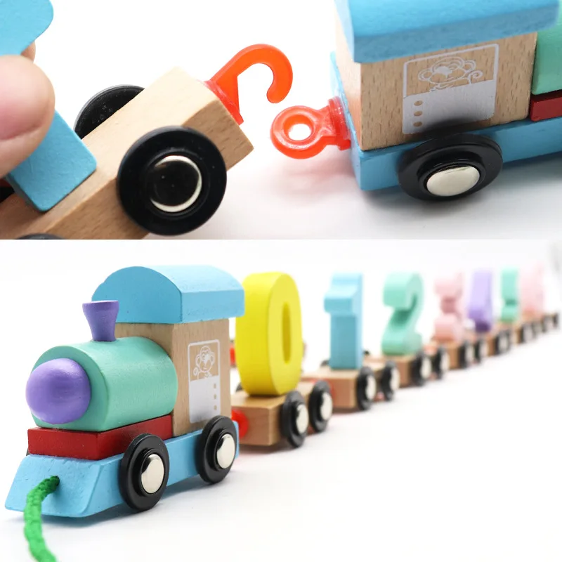 

CHILDREN'S Building Blocks with Numbers Train Educational Assembled Color Wooden piosoo Macaroon Color Small Train Educational T