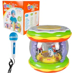 Обучающие игрушки для детей раннего возраста, микрофон, заряжаемый детский ручной барабан, карусельный Музыкальный барабан