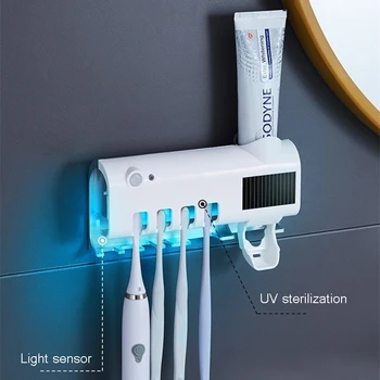 

UV Light Sterilizer Toothbrush Holder Anti Bacterial Solar Energy Automatic Toothpaste Squeezers Dispenser Bathroom Accessories
