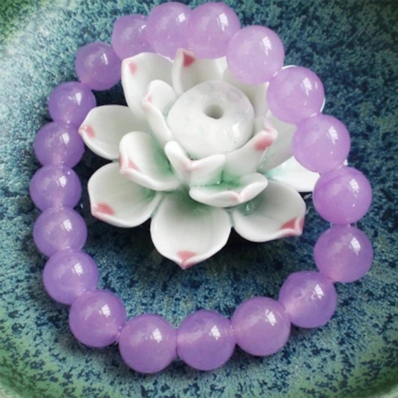 

BEAUCHAMP 8mm Violet Color Smooth Gem Beads Bracelets Natural Stone Stretch Rope Elastic Cord Glass Pulserase Expandable Jewelry