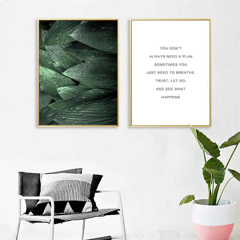 

Leaf Plant Motivational Quotes Wall Poster Nordic Botanical Nature Canvas Art Print Painting Modern Home Decoration Picture