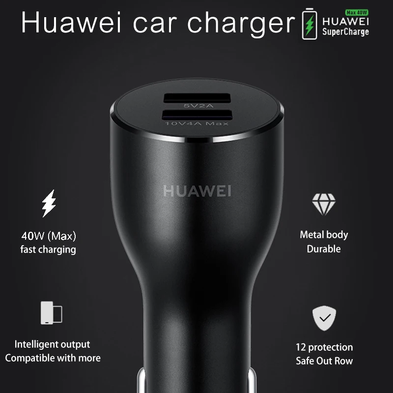 Huawei 40 Вт макс супер зарядка автомобильное зарядное устройство 2 USB быстрый адаптер для huawei mate 20 RS mate 30 P30 P20 P10
