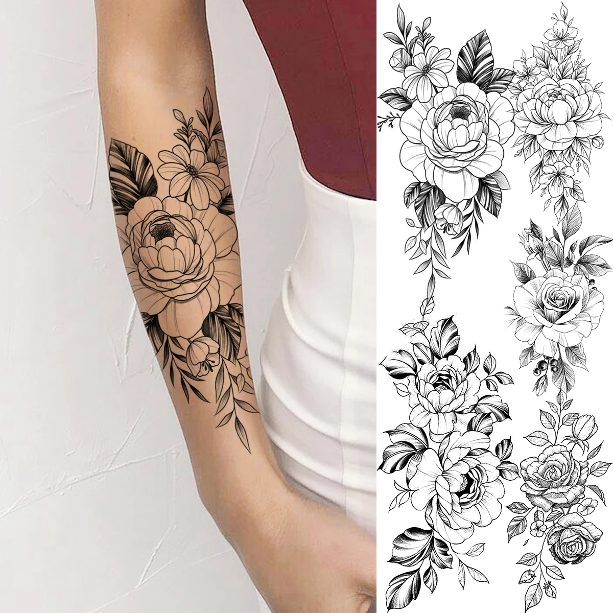 Tatouage Avant Bras Rose Femme Tatouages Temporaires à Motif de Fleur de Pivoine et Avant Bras pour Femme  Adulte, Faux Tatouage de Nunlia Rose, Peinture Artistique Corporelle  Étanche, Décalcomanie | AliExpress