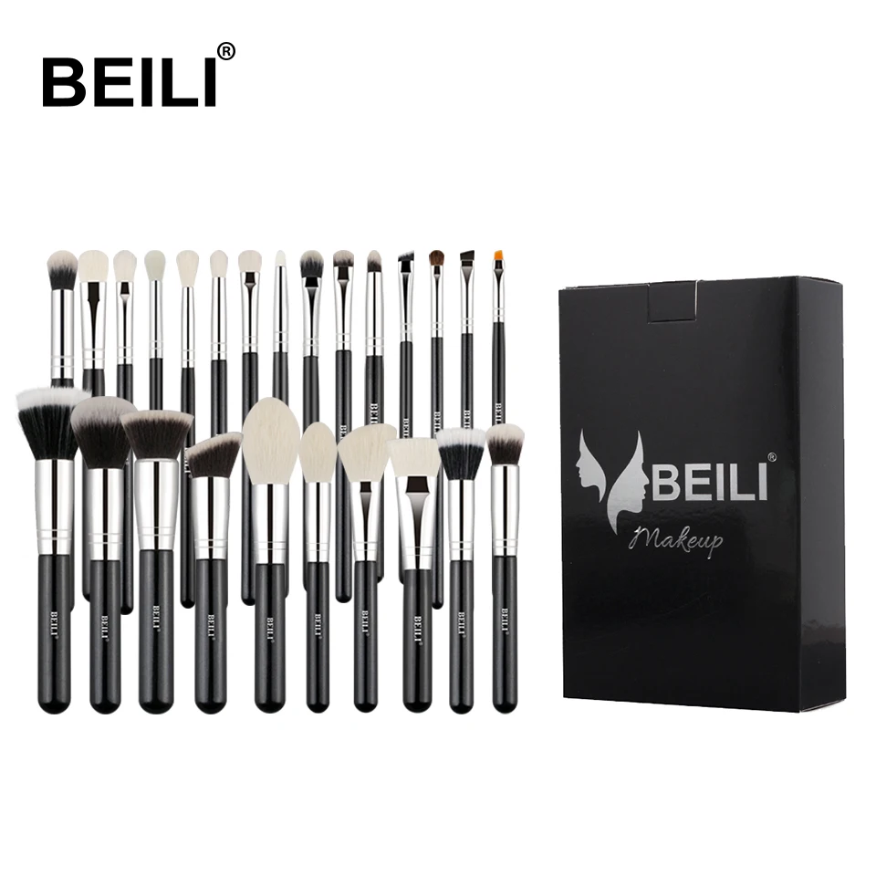 Online BEILI Nero dei capelli della Capra Pennelli Trucco Professionale set Prodotti di base Correttore ombretto Blending Pennello Cosmetico pinceaux maquilla