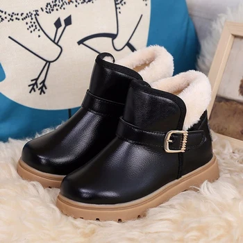 

Kids Winter Snow Boots Ankle Martin Boot Boy Felt Zipper Snow Boots PU Leather Brand Boy Kids Warm Boots