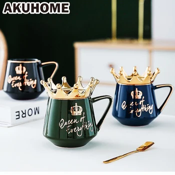 

Nordic Creative Crown Ceramic Mug Coffee Cup with Lid Ceramic Pot-bellied Ceramic Mug Multifunctional Lid Milk Cup Coffee Cup