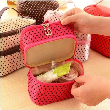 

Women Make up Tool Double Portable dot Cosmetic Bags Polyester Small Double Makeup Toiletries Bag