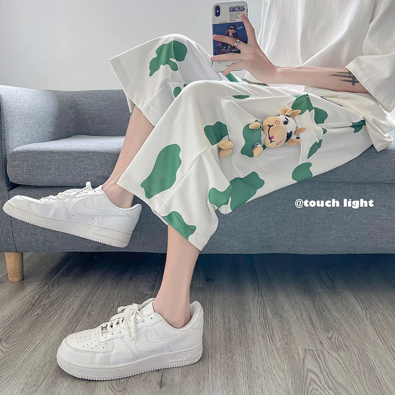 Коровья рабочая одежда укороченные брюки женские свободные корейский стиль