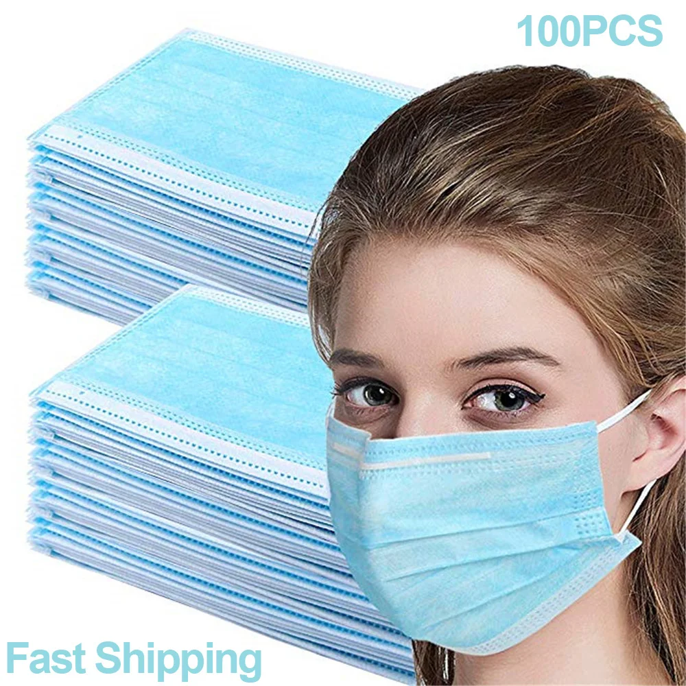 

100PCS Disposable Protective Mask 3 Layers Dustproof Facial Protective Cover Masks Maldehyde Prevent bacteria anti-virus Masks