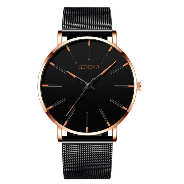 orange rose gold Роскошные модные мужские минималистичные часы, ультра тонкие черные часы из нержавеющей стали с сетчатым ремешком, мужские деловые повседневные аналоговые кварцевые часы - Цвет: orange rose gold