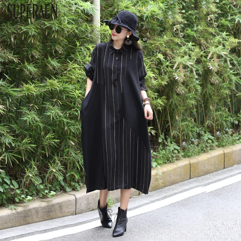 

SuperAen 201 Autumn New Striped Women Dress Fashion Pluz Size Loose Ladies Dress Fashion Korean Style Casual Women Clothing