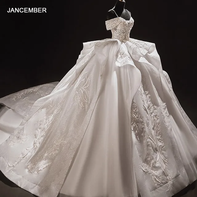 HLF43 Wedding Dress Off Thr Shoulder Spaghetti Strap Floral Print Illusion Fairy сексуальное свадебное платье Robe Longue 1