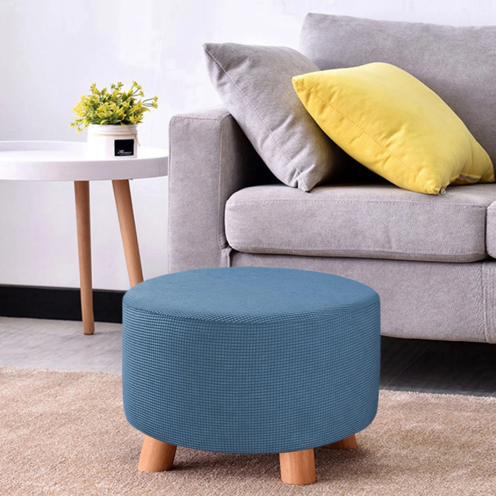 Small Ottoman Stool Seat Cover Beige Pouffe Covers 48-55cm Removable & Washable Stretch Slipcover Furniture Protector for Round Foot Stool Dia MERIGLARE Round Footstool Cover 