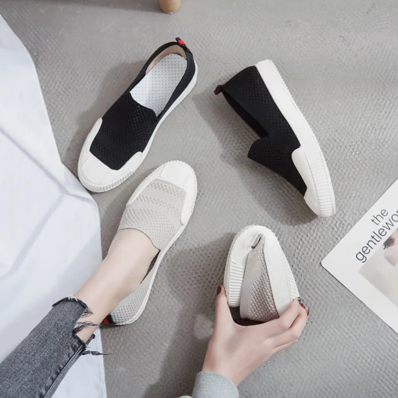 

Athletic Shoes Women's 2019 Summer New Style Fly Woven Casual Versatile Mesh Breathable Slip-on Shell Head Shoes Women's Fashion