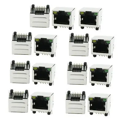 

Right Angle Pins Stainless Steel Shield RJ45 8P8C PCB Mounting LED Jack 15 Pcs