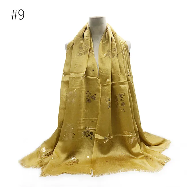 Women scarf Solid viscose hot gold flower print tassels plain muslim hijab wraps shawl head 10pcs/lot Hot Sale fast shipping - Цвет: number 9