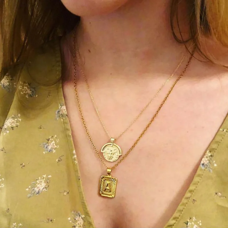 Initial Plate Necklaces For Women 