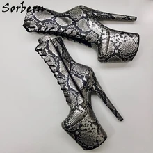 Sorbern/ботинки со змеиным принтом на шнуровке для танцев на шесте; ботильоны на высоком каблуке 8 дюймов; ботинки на блочном каблуке; женская обувь на молнии в готическом стиле