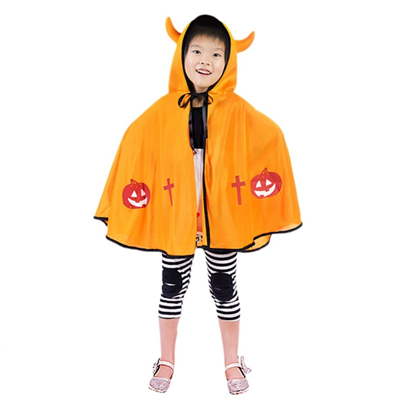 Плащ для Хэллоуина; детский маскарадный костюм на Хэллоуин для маленьких девочек; накидка с рожками; дьявольский плащ