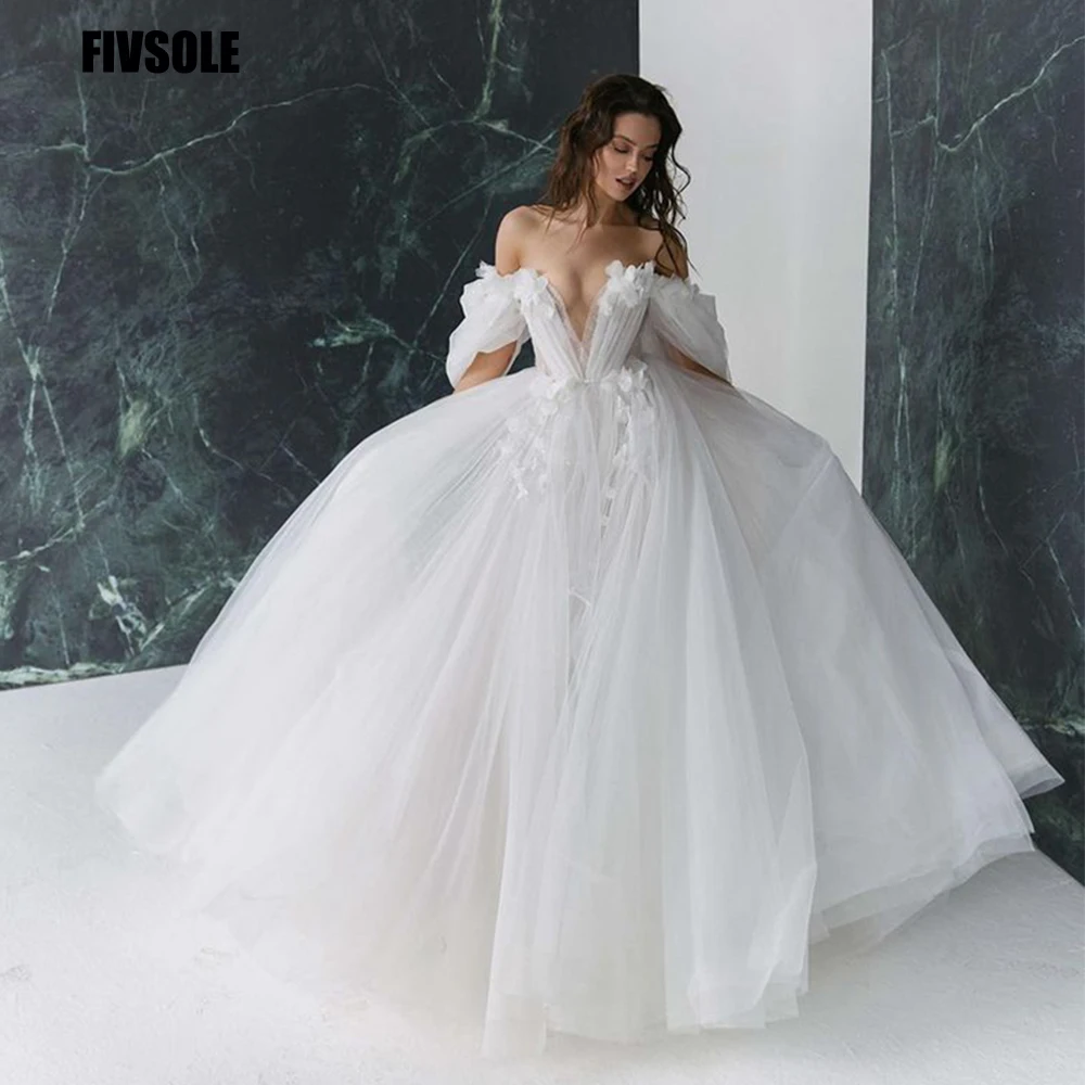 

Fivsole арабское Aso Ebi, винтажное свадебное платье с 3D цветами, с пышными рукавами, V-образным вырезом, бальное платье, свадебные платья, сексуальное женское платье