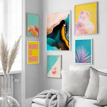 

Tropical Plants Nordic Posters Palm Leaf Flower Orange Cat Wall Art Canvas Painting Colorful Pictures For Living Room Home Decor
