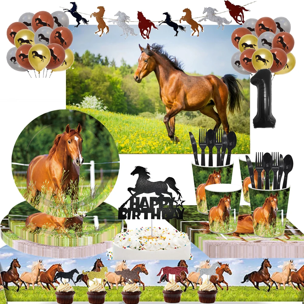 Товары для вечерние Horse Value набор тарелок салфетки вилки столовая посуда с