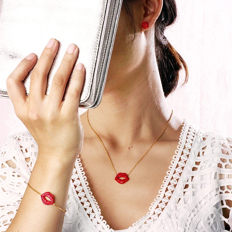 Baoyan Помада Подвеска "губы" браслеты красные стразы поцелуй браслет с губами розовое золото/серебро/золото нержавеющая сталь браслеты для женщин