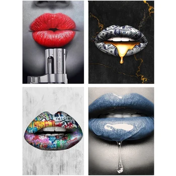

DIY Diamond Embroidery Portrait Woman red Lips Drool Diamond Painting Cross Stitch money lip Full square round Mosaic Decoration
