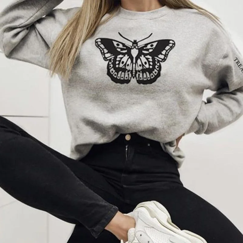 

Women's Sweatshirt Butterfly TPWK Hoodies Harry Styles Merch Hoodie Long Sleeve Treat People with Kidness Sweatshirt Streetwear