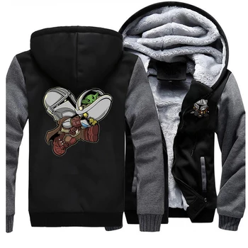 

Super Mandalorian Baby Yoda Men Hoodies Winter Thick Coat Hoodies Sweatshirts Fleece The Mandalorian Star Wars Raglan Hoodies
