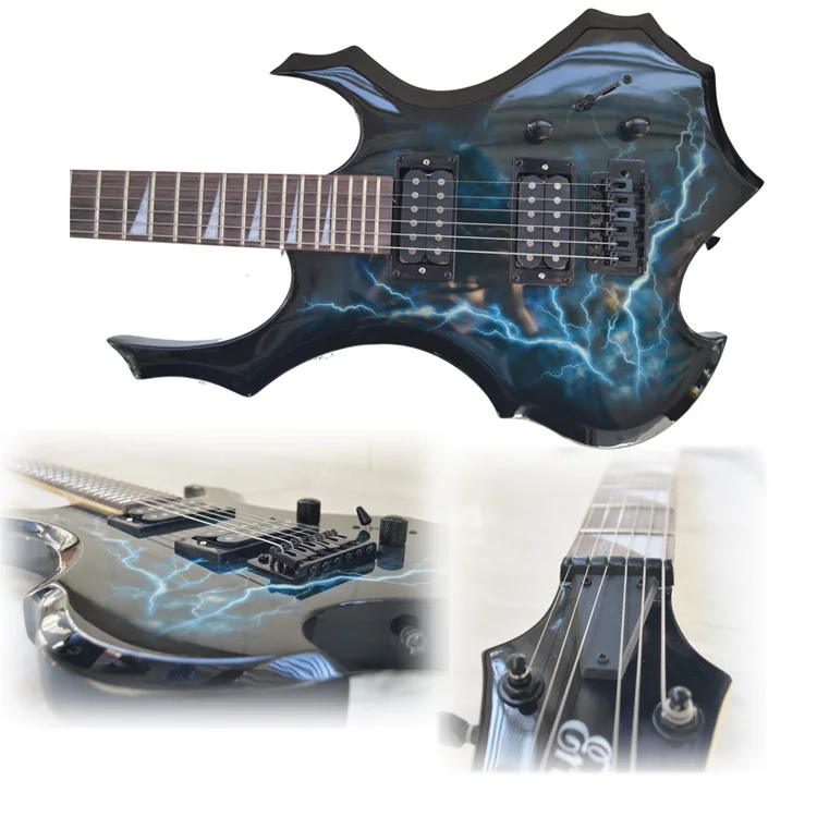 Форма Sycamore деревянная электрогитара Акустическая гитара с усилителем включает в себя все аксессуары 24 тон позиция начинающих стартовый комплект - Цвет: Lighting bolt Set1