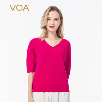 

Voa Pure Cashmere 60 Worsted Collar Shoulder Five-point Sleeve Workmanship T-shirt R110 T Shirt Women Harajuku Tshirt