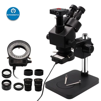 

7X 45X Simul-focal Zoom Trinocular Stereo Microscope Soldering Kit with 14/16/21/38MP HDMI Camera LED Light PCB Jewelry Repair