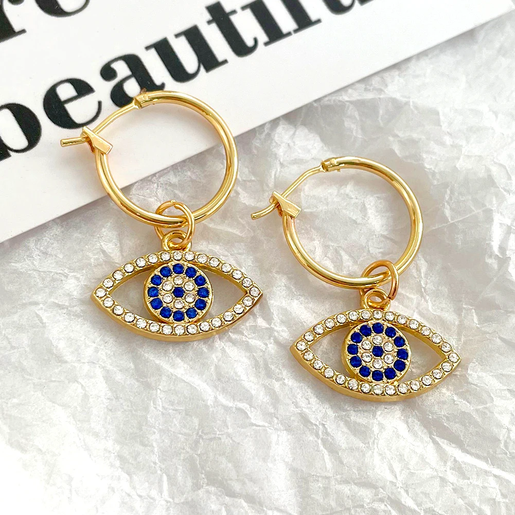 Trend Boho Blue Hollow Evil Eye Hoop Earrings for Women Gold Color Crystal Eyes Circle Huggies Hoop Earring Gifts Jewelry 2022