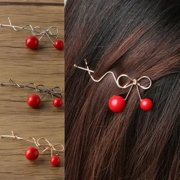 

Hot Sale 1Pcs Sweet Chic Cherry Shape Twist Hairpin High Quality Alloy Hair Barrettes For Women Girls Stylish Hair Accessoriers