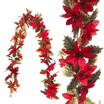 

DishyKooker Artificial Christmas Flower Leaves Cane for Home Party Decoration
