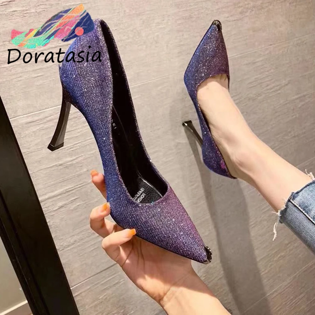 

DORATASIA Fashion Ins Hot Girl Pointed Toe Bling Party Weding Bridal Pumps Punps Women Pointed Toe High Thin Heel Shoes Woman
