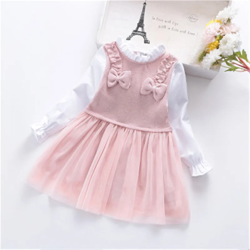 

2 3 4 5 6 Year Toddler Girls Dress Long Sleeve Spring Autumn Kids Clothes for Girl Knitting Mesh Children Princess Dresses A3935