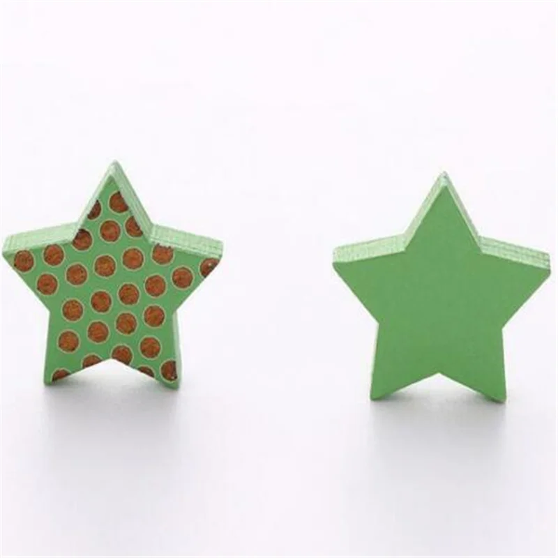 DIY 20X Wooden Dot Star Buttons Sewing Decoration Earrings Hair Clip Accessories 20mm - Цвет: Green -20PCS